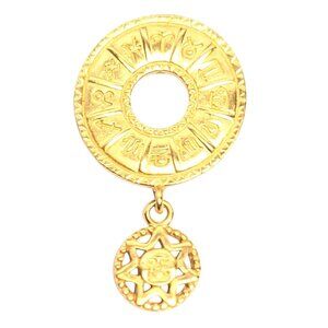 Anne Klein Round Astrological Medallion Sun Charm Dangle Brooch, Signed